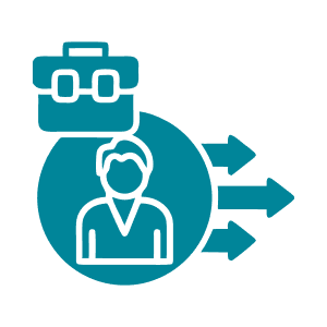Briefcase and person icon with arrows