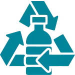 Blue recycling arrows around bottle